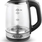 Arshia Electric Glass Water Kettle, 2 Liters, 2000 Watt, Transparent and Black - GK786-2215