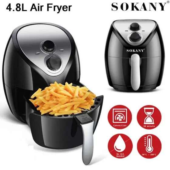 r-s9j-gkln1569148754-1000x1000 Sokany Air Fryer, 4.8 Liters, Black - HB-8009 - الصورة 1
